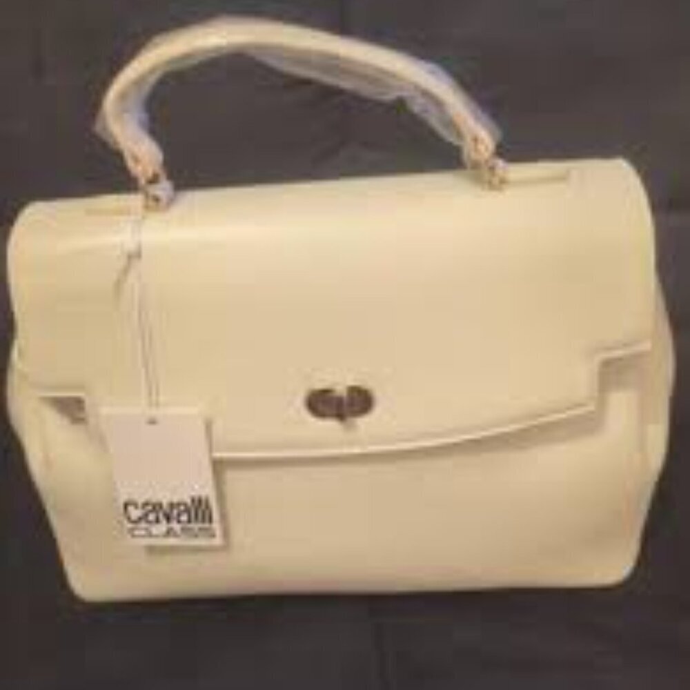NWT- CAVALLI TATIANA LARGE CREAM POLISHED STRUCTURED BAG WITH TOP HANDLE - Picture 6 of 6